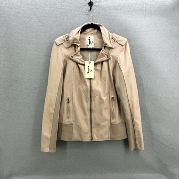 NWT Free People JKT NYC Blush Pink Leather Moto Jacket Size M - Picture 1 of 9